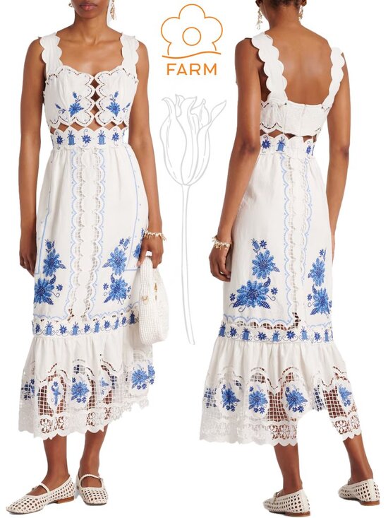 Farm Rio Dresses & Skirts - Farm Rio Embroidered Linen-Blend Midi Dress